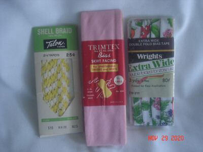 LOT 3 PKGS. Vtg SEWING CRAFT NOTIONS Wrights Fruit BIAS TAPE Talon ...