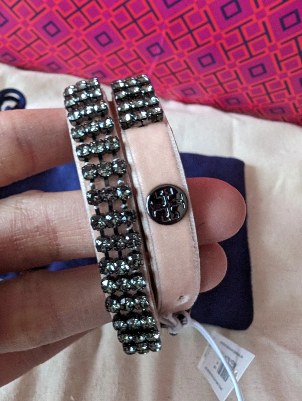 Tory Burch Bracciale Abbellito Doppio Involucro Cristallo