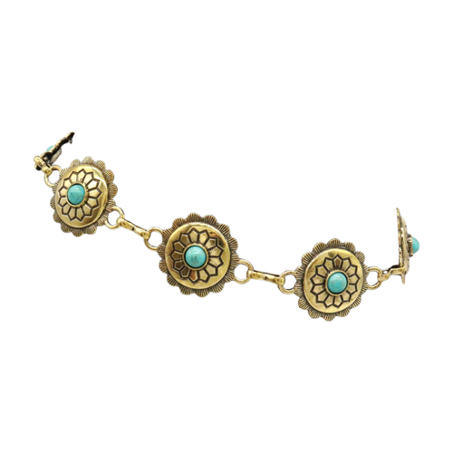 Women Gold Metal Chain Boot Bracelet PAIR Turquoise Blue Flower Charm HANDMADE - Picture 16 of 24