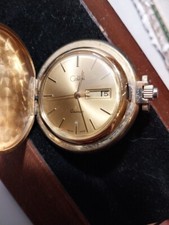 Colibri Swiss Quartz Gold Tone Pocket Watch With Leather Case / Untested W21
