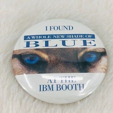 Vtg IBM Computer Expo Advertising Button Pin - New Shade of Blue