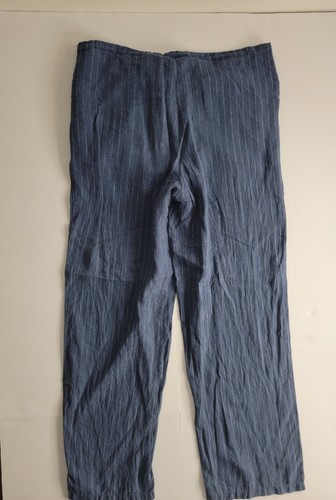 Willi Smith Pants SZ 8 Womens 100% Linen Straight Wide Leg Blue Striped - Picture 8 of 10