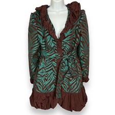 Ubu Jacket Green Zebra Velvet Brown Belt Women Animal Print Bold Art-to-wear