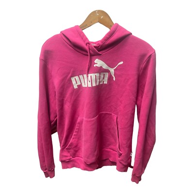 Puma Women's L Hooded Sweatshirt Pink White Front Spell Out Kids Size