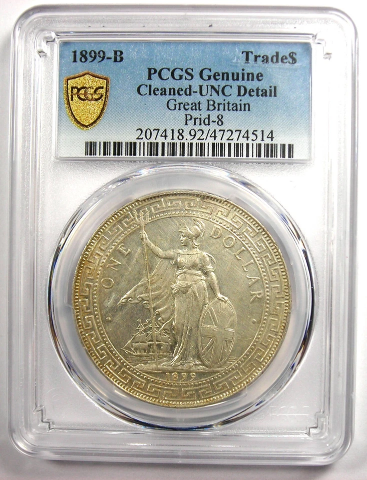 Dólar comercial de Gran Bretaña 1899-B T$1 certificado PCGS detalle sin circular. UNC MS Foto 2 de 4