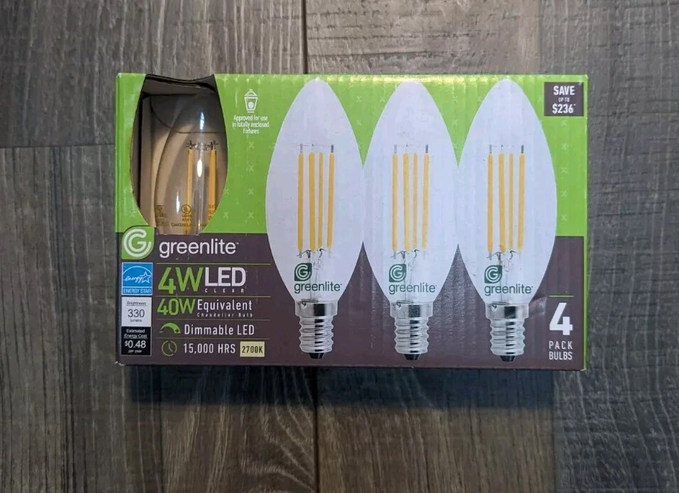 4 pack 40W E12 Greenlite Dimmable LED chandelier Ceiling Fan Candle Light Bulb - Image 4 of 4