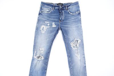 PURPLE BRAND MADE IN ITALY RIPPED CUT KNEE 32 PATCH SLIM STRETCH JEANS PREOWNED
