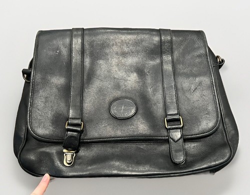 Eddie Bauer Black Leather Laptop Bag Briefcase Vintage Shoulder