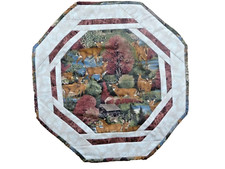 Handmade Quilted Table Topper Runner Mat Deer Village 21x21 Primitive Country