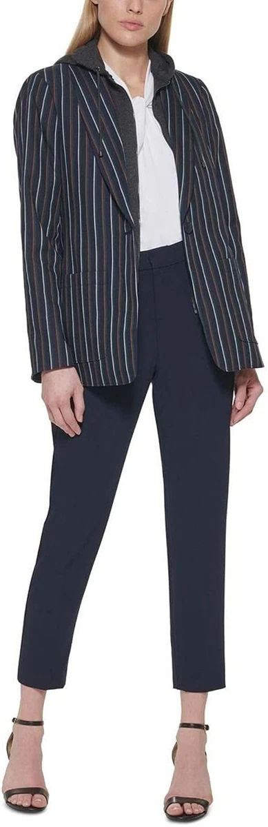 TOMMY HILFIGER Women s Navy Combo Striped Layered One Button