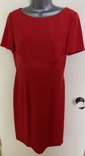 Vintage Frank Usher Dusk Red Crepe & Satin Cocktail Shift Dress Label Size 12
