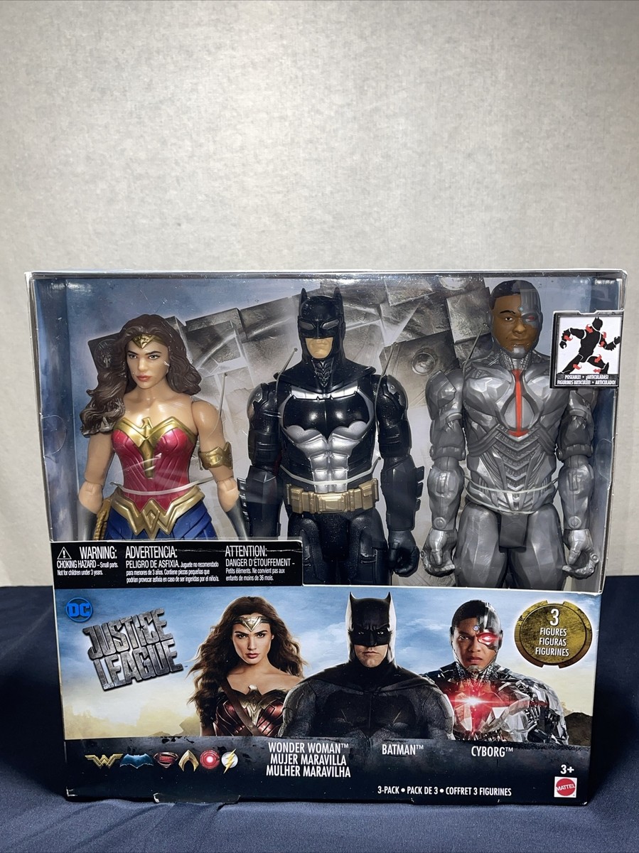 DC Justice League Wonder Woman Batman Cyborg 3 Figure Set Mattel
