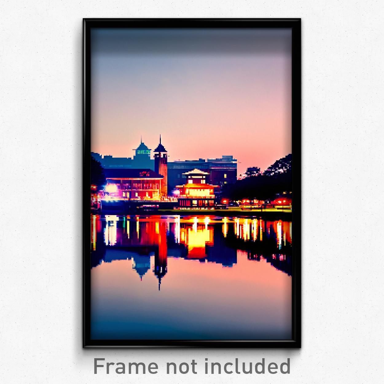 8 Bit Psychedelic Pixel Art Poster of Reflecting Canton Trippy Video Game Print