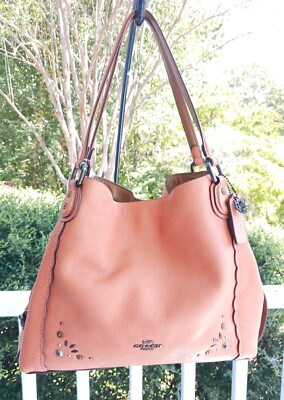 Coach 29336 MEDIUM Peach Edie Turn Lock 31 W/Rivets Shoulder Bag
