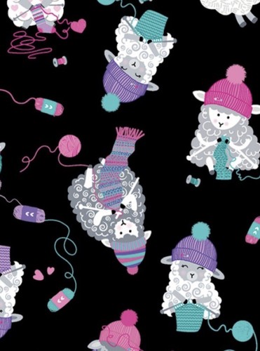 Benartex Fabrics Sheep Knitting on Black Background, 14386B, Love Ewe More, BTY - Picture 2 of 3