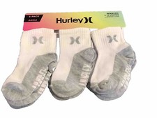 NEW Hurley 6 Pack Ankle Socks Newborn 6-12 Months White/Grey