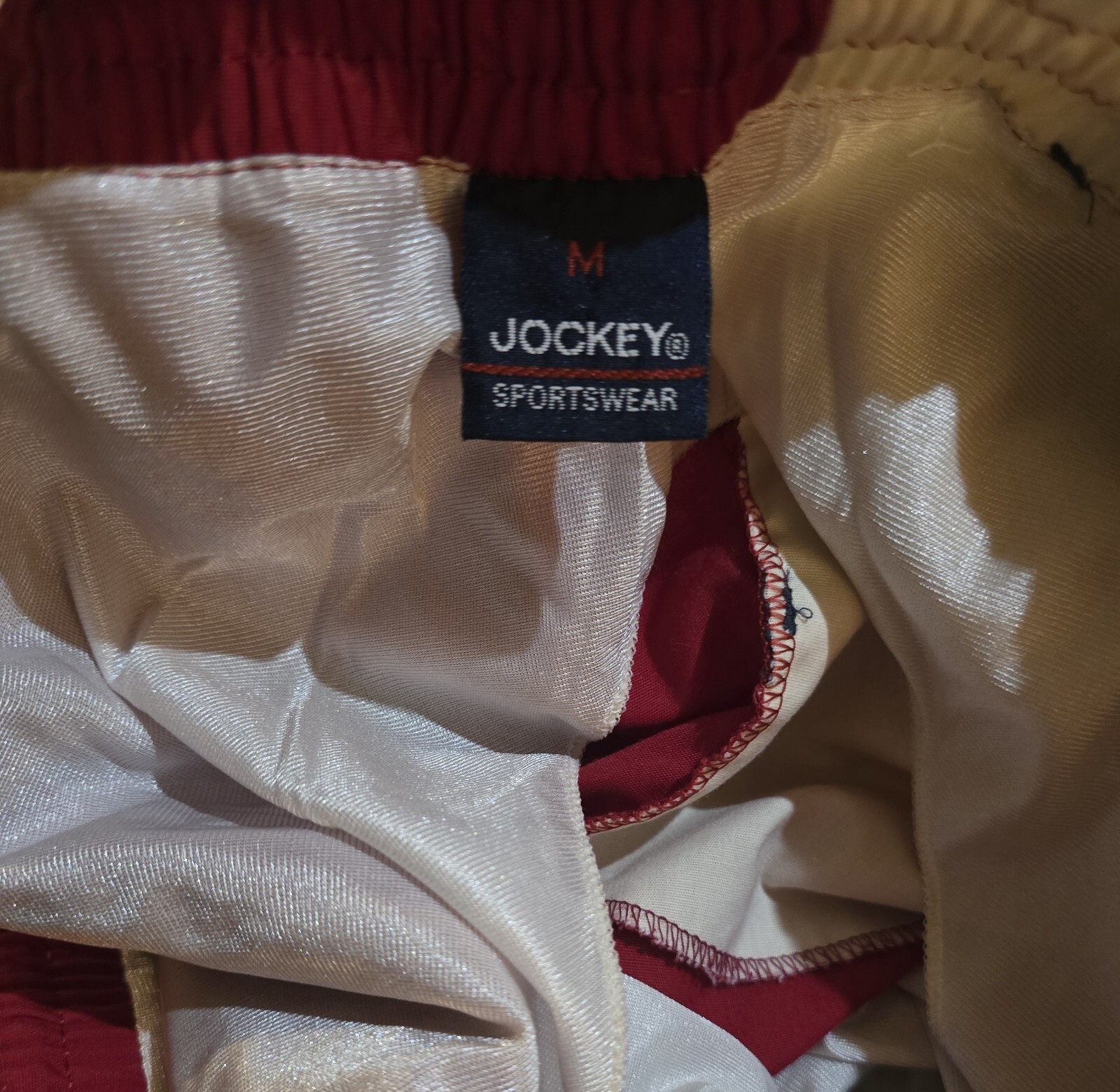 VTG Jockey Sportswear Swim Trunks SZ M Man Motion Red White Blue SURFER Shorts