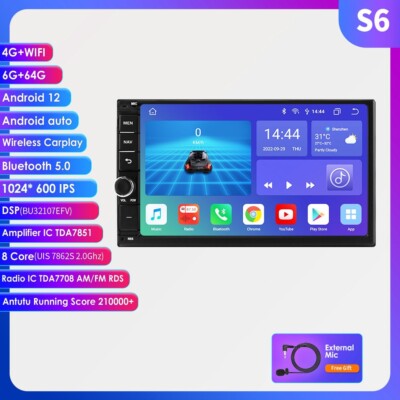 7'' Android 14 IPS Car Radio Stereo 2DIN CarPlay GPS Navigation WiFi 6G+64G BT5.0