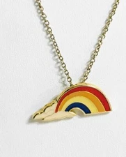 Gold Tone Cable Link Necklace Chain w Rainbow Pendant