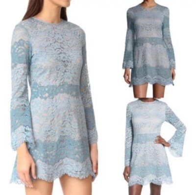 WAYF Baby Blue Lace Bell Sleeve Mini Dress Dream Lover Skater Dress Size  Medium | eBay