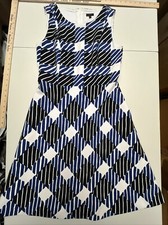 talbots dress women’s size 6 blue white geometric lined Polyester blend