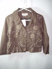WOMENS NEW SHORTY BROWN TAN WHITE JACKET BLAZER CAREER LINEN COTTON SIZE M 40"