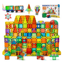 Magnetic Tiles, 130PCS Magnetic Blocks with 2 Cars, Magnet Tiles 3D Clear Buildi
