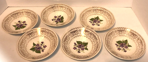 Lot of 6~Cunningham Pickett~Spring Violet~Fruit Berry Dessert Bowls~22 KT GOLD - Picture 3 of 7