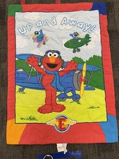 Sesame Street Crib Quilt and sheet set Elmo And Friends 3 pc Airplane Toddler S7