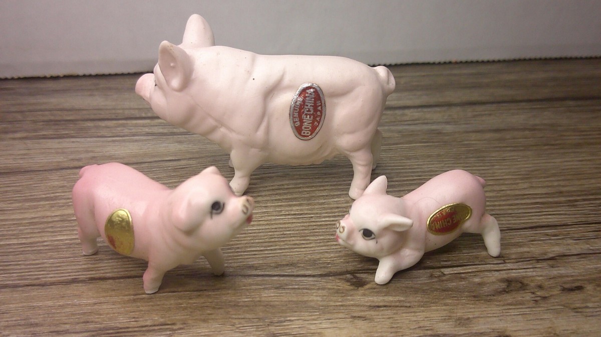 vintage bone china 3 pigs 1 sow & 2 piglets all have tags Made