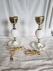 Fenton vintage milk glass hobnail vanity boudoir lamps set of two