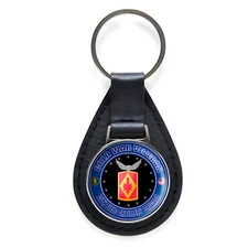Cold War Veteran 75th Field Artillery Brigade Leather Keychain Silver Keyring