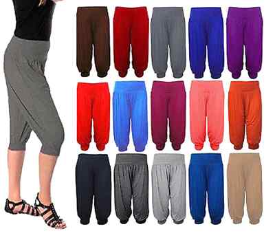 WOMENS HAREM 3/4 TROUSERS ALI BABA HAREEM BAGGY PANTS CROPPED SHORTS LEGGINGS 