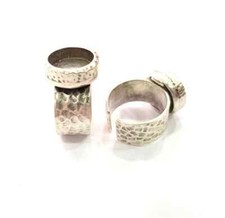 Hammered Ring Blank Setting Base Bezel inlay Backs Cabochon Antique Silver 12mm