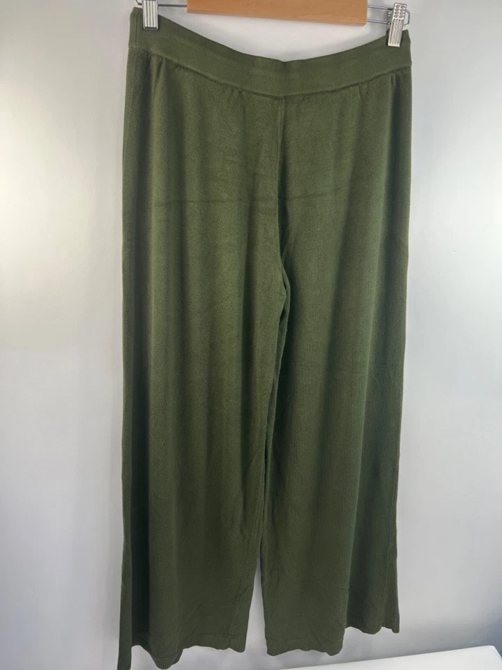 Calça Marla Wynne Feminina Tamanho M Verde Cordão Puxar Perna Larga Elástica - Imagem 3 de 4