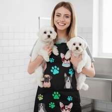 Waterproof Dog Grooming Apron with 2 Pockets   Cute Animal Design for Pet Lovers