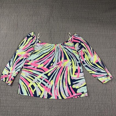 Lilly Pulitzer Blouse Women Medium Pink Sea Dreamin Enna Off Shoulder Tropical