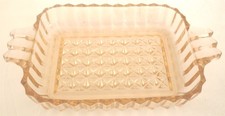 VINTAGE DEPRESSION PINK GLASS SQUARE DOUBLE HANDLED DISH ASHTRAY