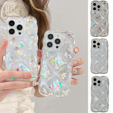 Quilted Squishy Phone Case Cute Soft Sparkle Glitter Drop Jelly Case For iPhone