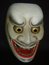 男蛇  " Male Snake " Japanese Antique Handmade Hannya Noh Mask Wood White Snake