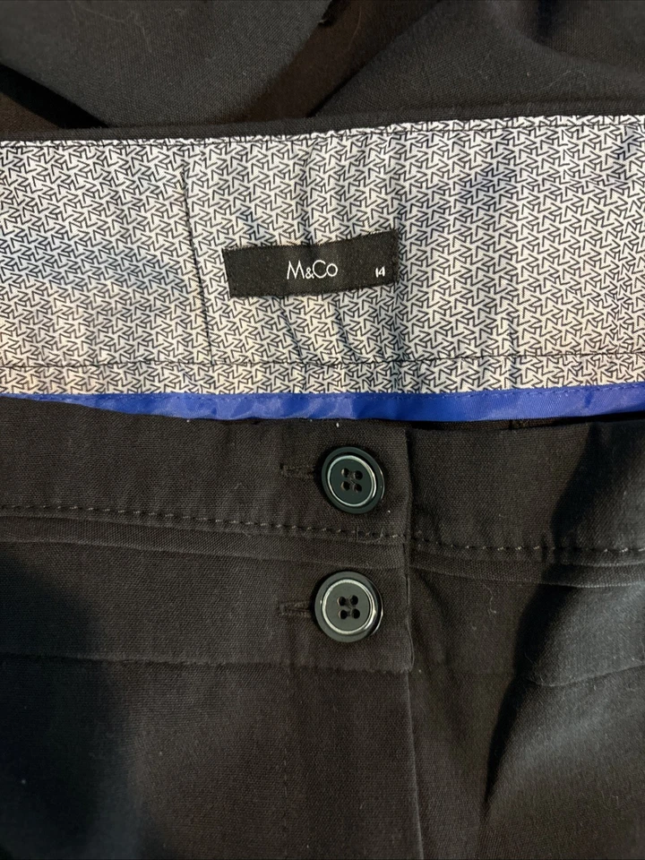 Womens M&Co Uk 14 Black Straight Leg Smart Work Suit Dress Pants Trousers - Image 4 of 4