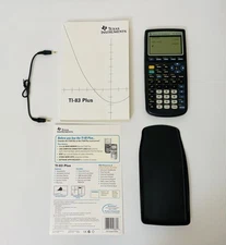 TI-83 Plus Graphing Calculator Cover Manual & Cord Black Tested Working