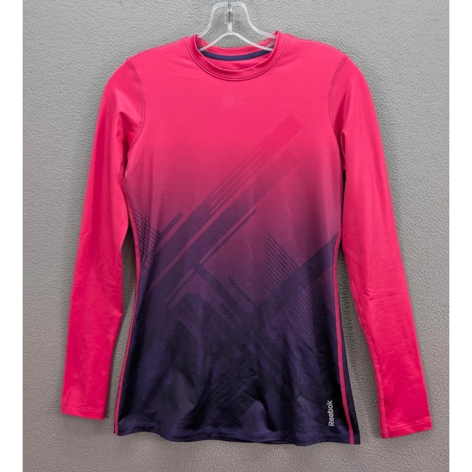 锐步女式长袖运动上衣小号Ombre粉色紫色训练套衫 — 第 3/4 张图片