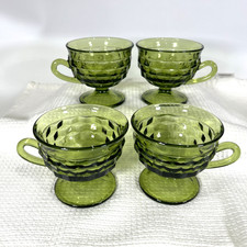 VTG Indiana Glass Avocado Green Whitehall Pedestal 3” Punch Teacups Set of 4