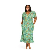 Rhode x Target Green Floral Maxi Midi Dress Surplice V-Neck Ruffle Hem Size 20