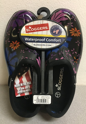 Sloggers 5116FP06 Black Flower Power Women's Garden/Rain Shoes Size 6 US