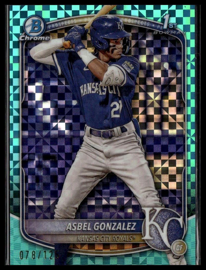 2025 Bowman #BCP-4 Asbel Gonzalez Chrome Prospects Aqua X-Fractor #/125