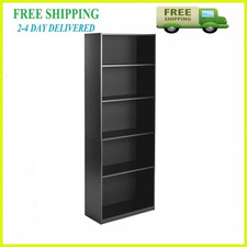 Mainstays 5-Shelf Bookcase Adjustable Shelves Black Wood Display Storage Shelf
