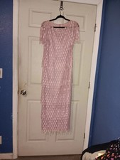 Pink Custom Made Evening Gown Lace Layered Measurements Below