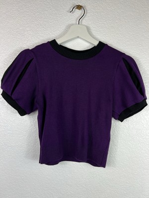 Elhoffer Design Cropped Sweater Sz L Dark Purple/Black Pleated Sleeves